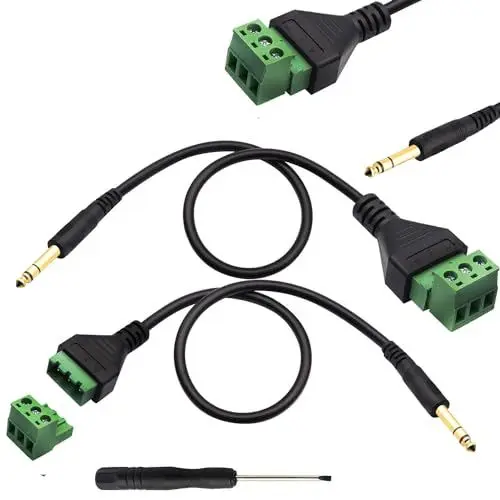 Produktbild: RUNCCI-YUN 2 Stück 6,35 mm TRS Schraubklemmen Verbindungskabel Stereo-Audio-Stecker auf 3-polige Schraubklemmen-Buchse, Mikrofon, Balun lötfreier Konverter-Adapterkabel (3-polig 30 cm)