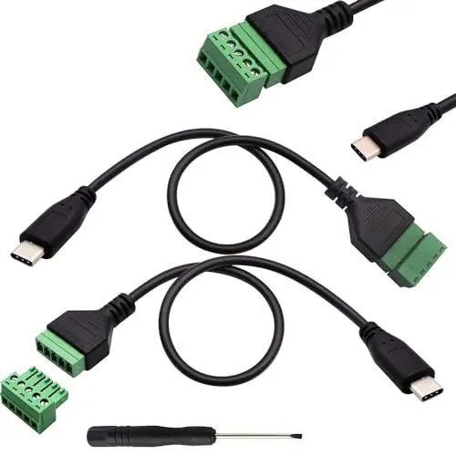 Produktbild: RUNCCI-YUN 2 Stück USB C Terminalstecker männliches Kabel, USB C Stecker auf 5-poliges Anschlussblockkabel Lötfrei Schraubklemmen zum Laden und Übertragen von Daten Reparatur/DIY