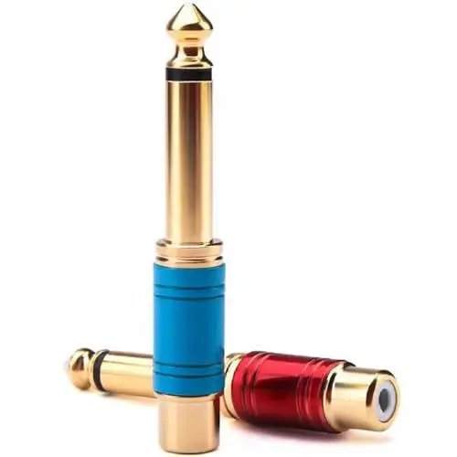 Produktbild: RUNCCI-YUN 2 Stücke 6.35mm Stecker Mono TS auf RCA Cinch Buchse Interconnect Audio Adapter, Cinch auf 6.35mm Audioadapter, Cinch Weiblich auf 6.35mm 1/4 Zoll Mono Männlich Stecker, Rot & Blau
