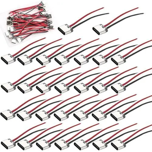 Produktbild: RUNCCI-YUN 30PCS USB-C buchse löten mit Kabel 2 Draht USB-C einbaubuchse für PCB-Design, Heimwerken