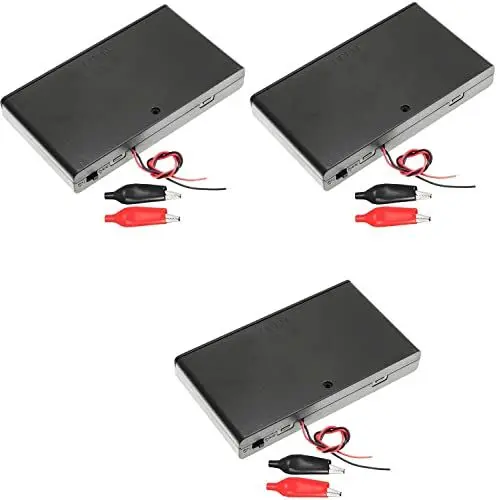 Produktbild: RUNCCI-YUN 3Pcs DC 12 V 8 x AA Battery Holder Plastic Battery Storage Box with Case Cover On/Off Switch Cable + 6 Crocodile Clips (Black)