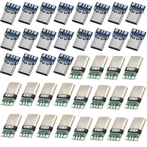 Produktbild: RUNCCI-YUN 40Pcs Micro USB C Stecker Buchse löten, 24Pins USB 3.1 Typ C Stecker & Buchse SMT-Typ mit Steckerplatine USB Breakout Board zum Löten von Drähten und Kabeln 24P PCB Board Support-Modul
