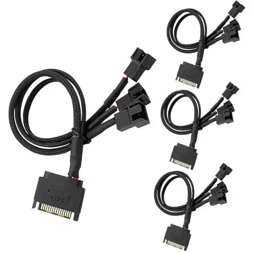 Produktbild: RUNCCI-YUN 4Pcs SATA auf 4 Pin kabel,SATA Lüfter Splitter SATA pc lüfter stromkabel 15 Pin SATA auf 3 x 3 Pin/4 Pin 12V Computer Gehäuse Lüfter Stromkabel（27CM）