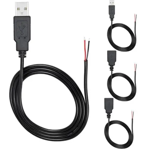 Produktbild: RUNCCI-YUN 4Pieces USB A Pigtail Kabel 5V / 2A USB 2.0 Power blankes Kabel Pigtail 22 AWG USB 2.0 Plug Socket 2-Pin löten DIY Pigtail Cable for USB Devices Repair DIY Cable(100cm)