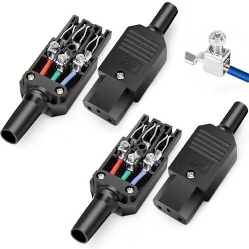 Produktbild: RUNCCI-YUN 4 Stück IEC 320 C13 3 Polig Buchse Stromanschluss AC 250V Computer Schrank Kaltgerätestecker mit Schraubklemme, Aktualisierte Versionen（Schwarz）