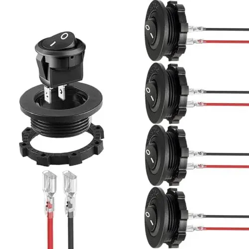 Produktbild: RUNCCI-YUN 5PCS Runde Wippschalter ON-OFF Kippschalter 12V KFZ Schalter SPST Mini Wippschalter 2-pin 10A 125V AC/10A 12V DC mit Schalter Panel für Motorrad, Limousine, Boot