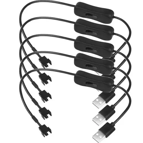 Produktbild: RUNCCI-YUN 5 Pack USB auf 3-Pin / 4-Pin PWM 5V lüfter stromkabel,mit An-/Aus-Schalter USB auf 3 Pin / 4 Pin gehäuselüfter verlängerung,PC lüfter stromkabel mit ON-OFF-Schalter