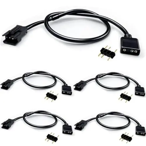 Produktbild: RUNCCI-YUN 5 Stück 1 auf 1 ARGB Verlängerungskabel,5V 3 polig Buchse auf JST SM 3 polig Stecker Shunt Kabel ARGB Fan Splitter für RGB Fan, LED Streifen(Schwarz)