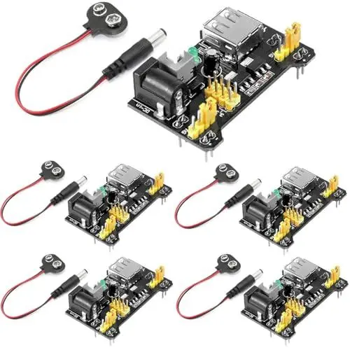 Produktbild: RUNCCI-YUN 5 Stück 3.3V 5V MB102 Lötfreies Breadboard-Stromversorgungsmodul,Breadboard Netzteil Adapter Power Supply Modul mit 9V-Batterie-Clip für Arduino