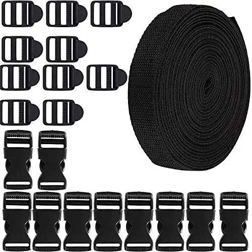 Produktbild: RUNCCI-YUN 5m x 20mm black nylon webbing 10pcs gurtschnallen 20mm,leiterschnalle,Adjustable Plastic Buckles10pcs Clamping Plastic Buckles - for Bags, Backpacks, Belts, Harnesses, Loops, Collars，DIY