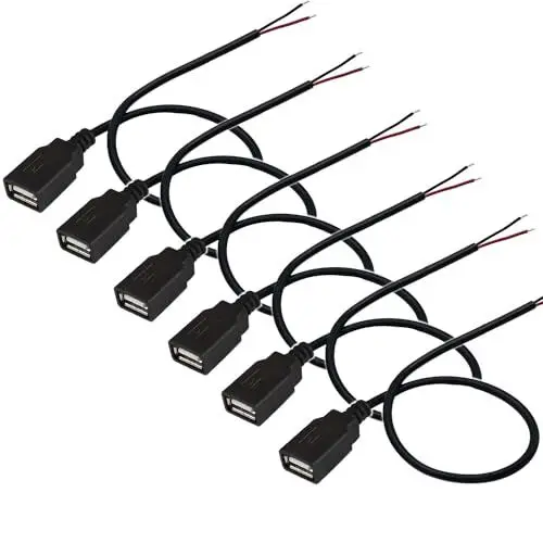Produktbild: RUNCCI-YUN 6PCS USB Buchse 2 polig Kabel,USB Buchse Kabel,USB Buchse Lötbar, USB Pigtail Kabel,für USB-Geräte installiert oder DIY ersetzen Reparatur 0.3m/11.8 inch