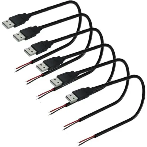 Produktbild: RUNCCI-YUN 6Pcs USB Pigtail Kabel Stecker Lötbar 2pin,USB 2.0 Stecker Kabel für USB-Geräte installiert oder DIY ersetzen Reparatur -0.3m/11.8 inch