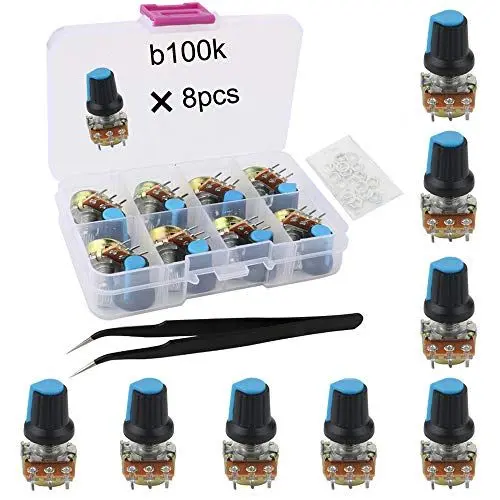 Produktbild: RUNCCI-YUN Potentiometer 100k,WH148 3Pin 15mm Schaft mit Nut & Ring-Eisen und antistatischen Pinzetten Drehpotentiometer