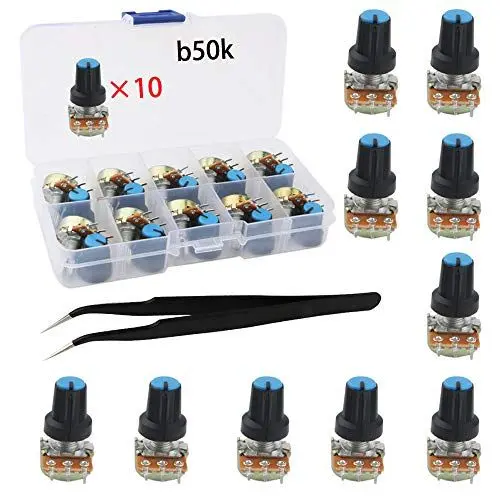 Produktbild: RUNCCI-YUN Potentiometer 50k,WH148 3Pin 15mm Schaft mit Nut & Ring-Eisen und antistatischen Pinzetten Drehpotentiometer