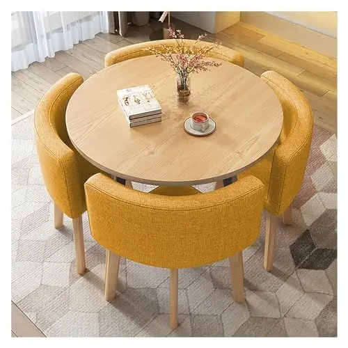 Produktbild: Rund Esstisch Mit 4 Stühlen Essgruppen, Runder Esszimmertisch Set Für 4 Personen, Empfangstisch Besprechungstisch Clubtisch Und Stuhl Set, Konferenztisch Und Stuhl-Kombination, Für Wohnzimmer Küche (