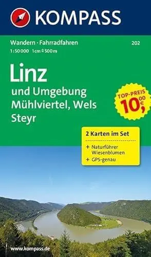 Produktbild: Rund um Linz, Mühlviertel, Wels, Steyr 1 : 50 000. Wander- und Bikekarten. Mit Naturführer. GPS-genau