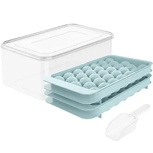 Produktbild: WIBIMEN Runde Eiswürfelform, 2 cm x 66 Stück Eiswürfelform für Gefrierschrank mit Behälter, Mini-Kreis-Eiswürfelform, Kugelform, Eiskühlung, Tee und Kaffee (Blau)