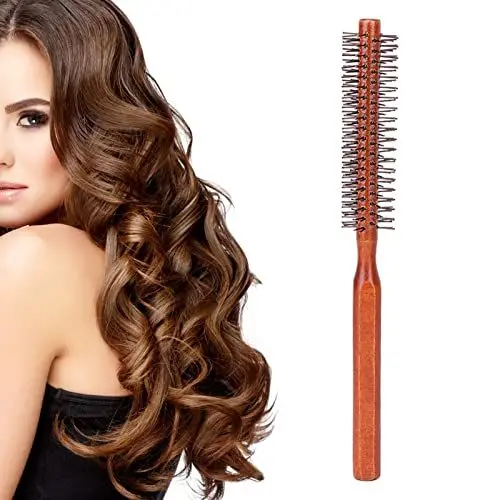 Produktbild: Runde Haarbürste Zum Föhnen mit Weichen Nylonborsten, Hot Curling Rundrollenhaarbürste mit Natürlichem Holzgriff, Unisex Zum Föhnen zu Hause