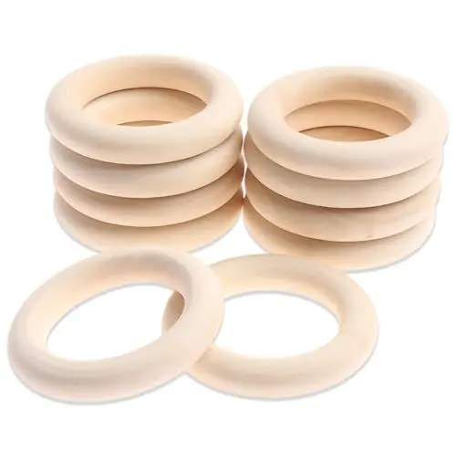 Produktbild: Runde Holzringe zum Basteln, 10 Stück Natürliche Holz Ringe Set, DIY Handwerk Ring Anhänger, Dekoration Ringe, Wandbehang, Holzkranz, Serviettenringe(55 mm)