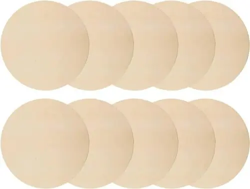 Produktbild: Runde Holzscheibe, 10 Stück Unvollendete Holzplatte Rund Naturholzscheiben Holzkreise Runde Scheiben Holzausschnitte Ornamente zum Basteln für Diy Handwerk Malerei 10cm