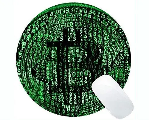 Produktbild: Runde Mausunterlage Anti-Rutsch, Geld Bitcoin Währung Runde Mausunterlage mit genähtem Rand