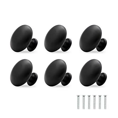 Produktbild: Runde Schrankgriffe, 6 Stück Matt-Schwarz Schubladenknopf, Moebelknauf, Schubladengriffe, Kommodenknöpfe Schubladenknöpfe Set, Möbelgriff für Küche Schrank Schublade Tür Möbel (Rund 30mm)