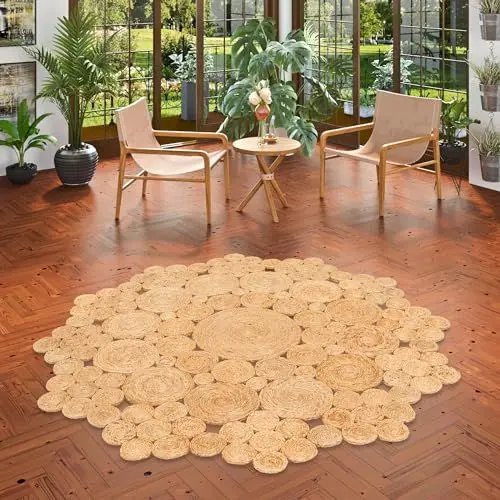 Produktbild: Runder Jute Teppich Salsa Natur Circle Beige - Handgefertigt aus strapazierfähiger Naturfaser - Schlichtes Design mit geflochtenem Muster - Verschiedene Größen verfügbar