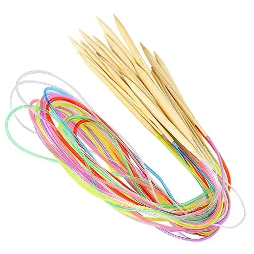 Produktbild: Rundstricknadel-Set, 18-teilig, Rundstricknadel DoublePoint, Bambusfarbe, Flexible Rohrverbindung, Strickwerkzeug-Set, Doppelspitz-Stricknadel-Set, Stricknadel-Set (120cm)