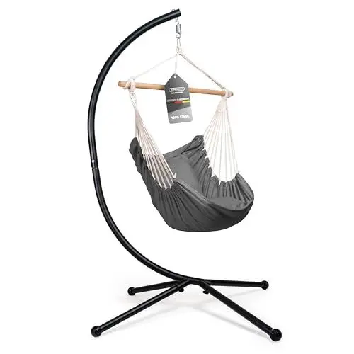 Produktbild: Rundwerk® Hängesessel mit Gestell - All Inclusive mit 2 Kissen - für Indoor & Outdoor ideal für Balkon & Garten - Hängestuhl - Hängesitz - Hängeschaukel - Hängematte- Schaukeltuch - Anthrazit