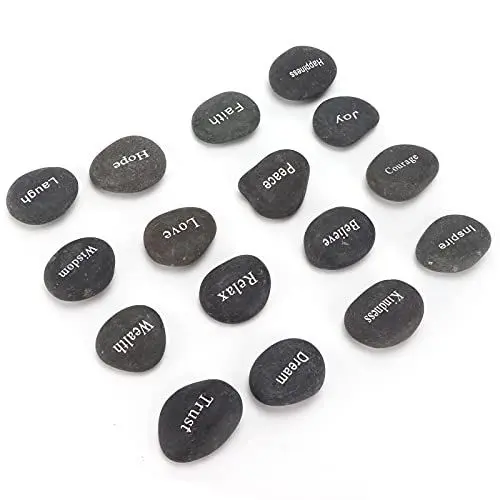 Produktbild: Runensteine-Set, 16-teilig, gravierte Kieselsteine, schwarz, matt, Runen-Wahrsagungszubehör, Alphabet-Schriftzug-Kristall-Set für Meditation, Weissagung, Chakra-Heilung