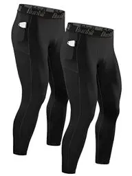 Produktbild: Runhit 2er Pack Kompressionshose Herren mit Taschen, Lange Tights Leggings Sporthose Laufhosen Atmungsaktiv Funktionsunterhose Trainingshose Grundschicht