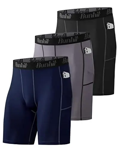 Produktbild: Runhit 3er Pack Herren Kompressionsshorts Mit Tasche - Baselayer Sport Unterhosen Funktionsunterwäsche Tight Kompressionshose Kurz Laufunterwäsche Radlerhose L