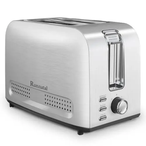 Produktbild: Runnatal Toaster–2 Toastschlitze, Edelstahl Toaster, Toaster 2 scheiben, 7 Stufen, Auftaufunktion, Aufwärmfunktion, Liftfunktion, Abschaltautomatik, Extra Breite Toastschlitze, Silber