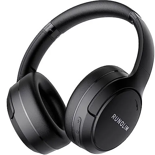 Produktbild: RUNOLIM Bluetooth Kopfhörer Over-Ear, Active Noise Cancelling Kopfhörer, Kopfhörer Kabellos Bluetooth, 70h Spielzeit, mit ANC Modus, Hi-Res Audio, Tiefer Bass, Ausgestattet mit Einem 3,5mm Audiokabel
