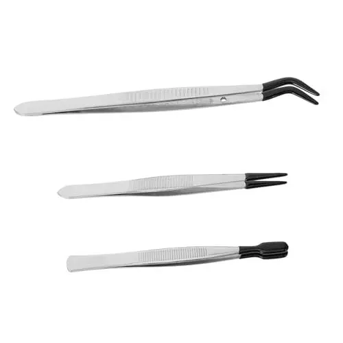 Produktbild: RUNROTOO 3 Stück Stempelpinzette Fotopinzette Clip Mehrzweck Metallpinzette Falsche Wimpernpinzette Wimpernapplikator Pinzette Edelstahl Bastelpinzette Stempelsammelwerkzeug