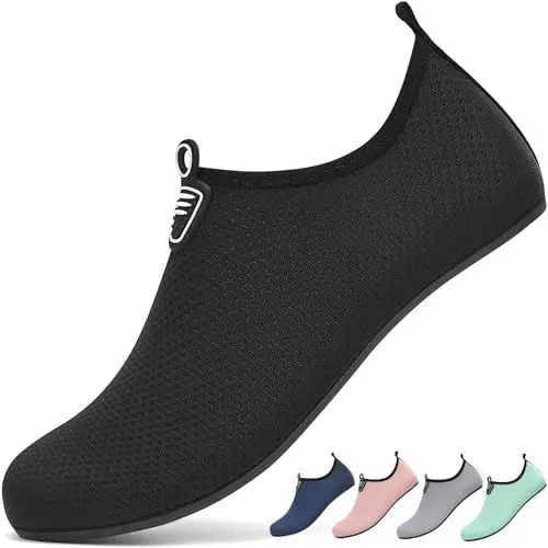 Produktbild: RUOMU Badeschuhe Herren Damen Wasserschuhe Schnell Trocknend Schwimmschuhe Barfußschuhe rutschfeste Leicht Aquaschuhe Strandschuhe fur Männer Frauen,Schwarz 37 EU