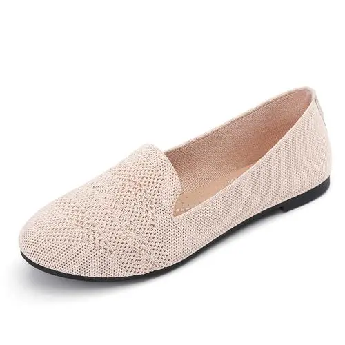 Produktbild: RUOMU Damen Ballerinas Flache Schuhe - Runde Zehe Strickkleid Kleid Schuhe Slip On Flats Schuhe für Frauen Weich Bequem Ballerina, Beige, 40 EU