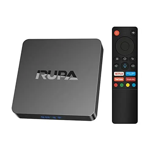 Produktbild: RUPA Android TV Box, TV Box 11.0 RAM 2GB ROM 16GB Amlogic S905Y4, Unterstützung 4K 3D BT4.0 Dual WiFi 2.4G/5G HDMI 100M Smart TV Box mit Sprachfernbedienung