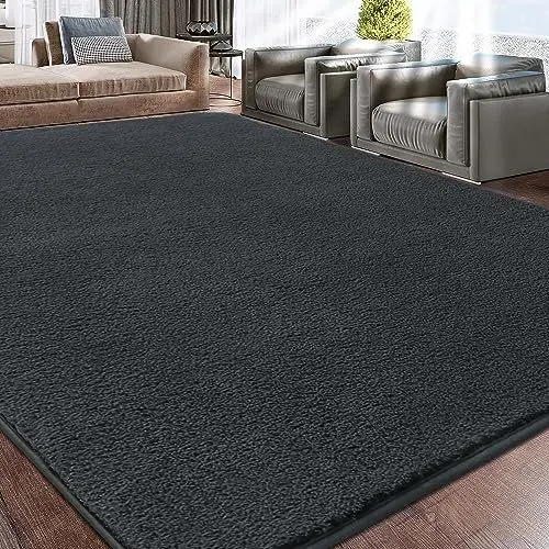 Produktbild: Rururug Teppich Wohnzimmer 300x200 cm Mikrofaser Kurzflor Teppich Weich Flauschig, Modernes Groß Teppich Waschbar Carpet Rugs for Living Room, Anthrazit