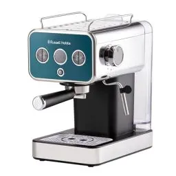 Produktbild: Russell Hobbs Espressomaschine (Siebträgermaschine) Distinction Edelstahl Ocean Blue (15 Bar, Einsatz 1&2 Tassen, ESE Pads, autom.Dosieren & man.Option, Dampfdüse f Heißwasser & Milchschaum) 26451-56