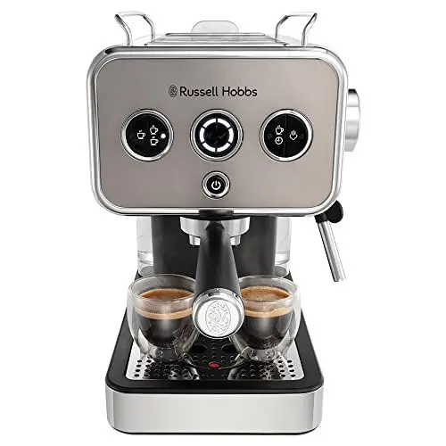 Produktbild: Russell Hobbs Espressomaschine (Siebträgermaschine) Distinction Edelstahl Titanium (15 Bar, Einsatz 1&2 Tassen, ESE Pads, autom.Dosieren & man.Option, Dampfdüse f Heißwasser & Milchschaum) 26452-56
