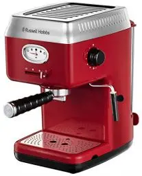 Produktbild: Russell Hobbs Espressomaschine (Siebträgermaschine) Retro Rot (15 Bar, 2 Tassen-Einsätze, 1,1l abnehmbarer Wassertank, Dampf-Milchschaumdüse, Portionierlöffel mit Tamper) Kaffeemaschine 28250-56