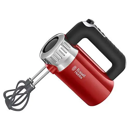 Produktbild: Russell Hobbs Handmixer (Handrührgerät) Retro Rot (4 Geschwindigkeitsstufen+Turbo, 2 Helix-Rührbesen aus glasfaserverstärktem Nylon für besseres Mixen + 2 Knethaken, BPA-frei) Handrührer 25200-56