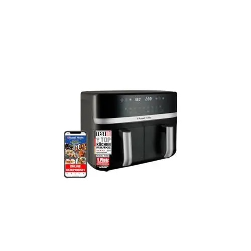 Produktbild: Russell Hobbs Heißluftfritteuse 2 Kammern 9L Rapid AirFryer (2 Fächer je 4,5l, sehr leiser Betrieb, 9 Programme) SatisFry Fritteuse (spülmaschinenfest, Match & Synchronisierungsfunktion) 27681-56