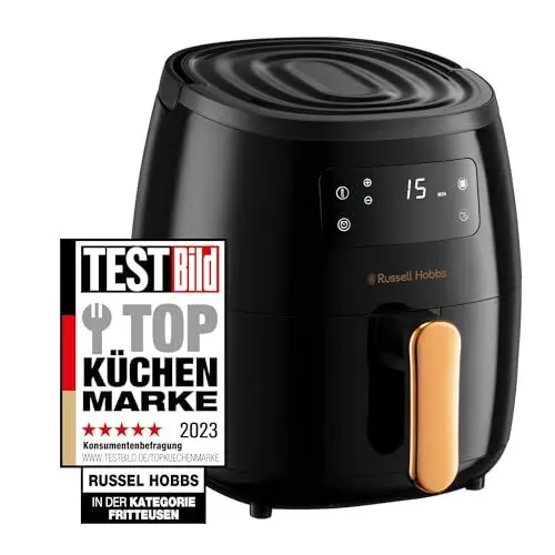 Produktbild: Russell Hobbs Heißluftfritteuse XL 5l (7 Kochfunktionen|inkl Tragegriff) AirFryer (spülmaschinenfest, Timer&Temperaturregelung 80°-200°C, Fritteuse ohne Öl, Grillen, Backen, Braten) SatisFry 26510-56
