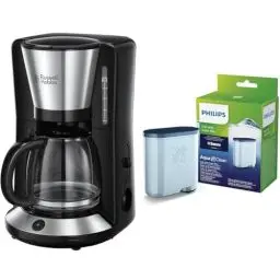 Produktbild: Russell Hobbs Kaffeemaschine (Brausekopf für optimale Extraktion&Aroma) Adventure & Philips AquaClean Kalk- und Wasserfilter für Espressomaschine, Kein Entkalken bis 5000 Tassen, Einzelpack