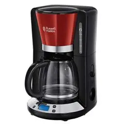 Produktbild: Russell Hobbs Kaffeemaschine (Digitaler Timer, Brausekopf für optimale Extraktion&Aroma) Colours+ Rot (max 10 Tassen, 1,25l Glaskanne, Warmhalteplatte, 1100W) Filterkaffeemaschine 24031-56
