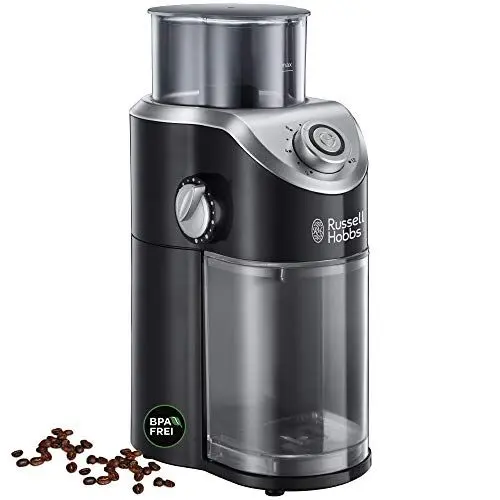Produktbild: Russell Hobbs Kaffeemühle (Elektrisch mit Scheibenmahlwerk) Classics (variable Mahlgradeinstellungen pulverfein bis grob für Kaffeebohnen, Nüsse, Gewürze, Getreide, 100 g Fassungsvermögen) 23120-56, Schwarz