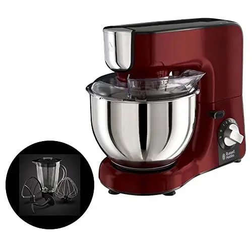 Produktbild: Russell Hobbs Küchenmaschine Multi (Knetmaschine & 1,5l Standmixer/Zerkleinerer aus Glas) Desire Rot (3 Rührwerkzeuge, Edelstahl-Rührschüssel 2,5kg Rühr-/ 2kg Hefeteig) Planetenrührwerk 23480-56