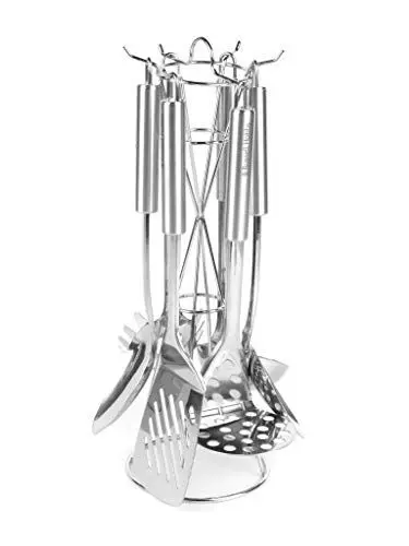 Produktbild: Russell Hobbs RH00123 Edelstahl Küchenhelfer-Set/Kochutensilien, silberfarben, Turner, Schöpfkelle, Mascher Und Pasta-Server Mit Fester Und Geschlitzter Löffel, rostfreier stahl, 6 Stück
